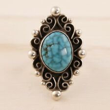OLD PAWN BLUE WATER WEB TURQUOISE RING SCROLL WIRE DESIGNS SIZE 6 picture