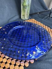 Vintage Cobalt Blue Tray celestial pattern 1990s gold painted accents picture