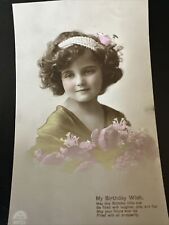 Victorian Girl Vintage RPPC Gorgeous Vintage Hairband Flowers picture