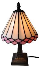 Vintage Tensor Tiffany Style Dome Shaped Stained Glass White And Pink Table Lamp picture
