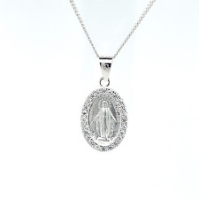Miraculous Medal Sterling Silver Virgin Mary Pendent Necklace cz set Catholic picture