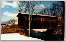 East Bethel Minnesota White River Covered Bridge Winter View Chrome Postcard picture