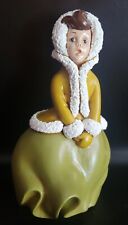 Vintage 1970's Atlantic Mold Hand Painted Girl Caroler Green And Gold Clothing  picture