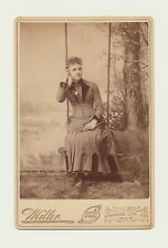 Young Woman on Swing Miller Photo. Arkansas City Kansas Cabinet Photo 1900c picture
