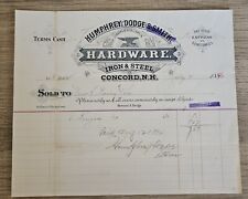 1890 Humphrey Dodge (& Smith Redacted) Hardware Illustrated Billhead  Concord NH picture