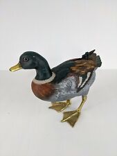 RARE Thomas Blakemore Wood and Brass Mallard Duck Hand Carved Waterfowl VTG  picture