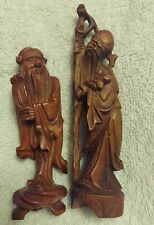 Pair Of Hand Carved Wood 6 Inch Chinese Figurine Sculptures picture