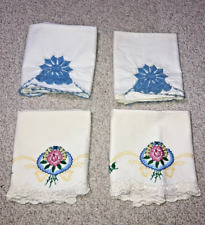 2 Pairs (4) Antique Heirloom Hand Embroidered Crochet Standard Pillowcase VG-EXC picture