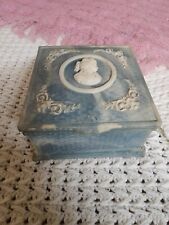 Vintage Genuine Blue White Incolay Stone Box Hinged Jewelry Box Trinket picture