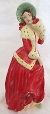 VTG 1955 HANDMADE CHALKWARE OR CERAMIC PRETTY VICTORIAN CHRISTMAS LADY WITH MUFF picture