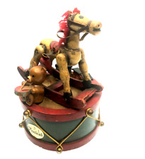 Vintage Musical Wooden Rocking Horse Music Box Plays Toyland Working Christmas picture