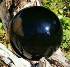 Obsidian Crystal Ball Wood Stand 110mm Divination Gazing Sphere Scrying Orb picture