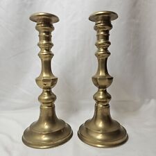 Two Matching Antique Solid Brass Candlesticks, Heavy Beautiful  picture