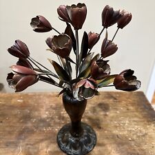Mid Century Metal Tulip Bouquet Toleware Sculpture Bronze Color Tin Flowers picture