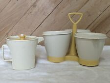 Vintage Tupperware 3 Compartment Condimet Caddy & Dressing Pitcher, Cream/Yellow picture
