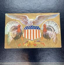 Antique Thanksgiving Patriotic US Flag American Eagle Postcard Posted 1909 picture