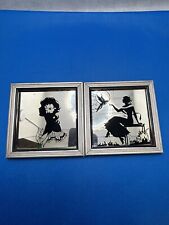 Deltex Products Set Of 2 Reverse Paintings Framed Glass Lady Silhouettes Parrot picture