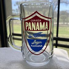 Vintage Cerveza Panama Lager Alemana Blue & Red Badge Logo Pint Glass Beer Mug picture