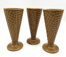 Vintage 70s Betty Utley Ice Cream Cone Sundae Cups - Set of 3 Japan Sugar Waffle picture