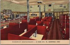 MANSFIELD, Ohio Postcard PARKWAY RESTAURANT Interior View / Curteich Linen 1946 picture