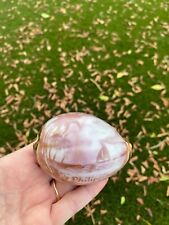 Beautiful carved souvenir Philippines shell 3.25”w, sailboat, palm trees Estate picture
