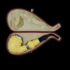 Ornate Topkapi Pipe BLOCK MEERSCHAUM-NEW-HAND CARVED Case#509 Silver Wearings picture