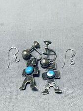 VERY VINTAGE NAVAJO TURQUOISE STERLING SILVER KACHINA EARRINGS picture