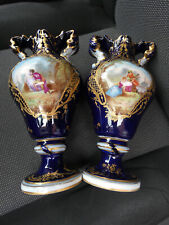 Pair antique French sevres style porcelain marked Romantic vases picture