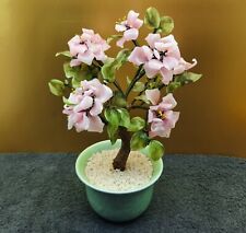 VTG Large Asian Bonsai Jade Glass Agate Camellia Blossom Flower Tree Oriental picture