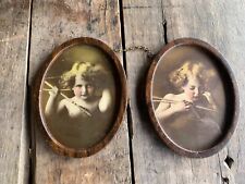 Antique Oval Framed Pair of Cupid Awake/Asleep Photos 1897 MB Parkinson picture