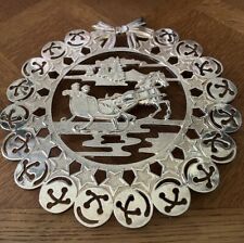 VINTAGE SILVER PLATED HOLIDAY CHRISTMAS SLEIGH TRIVET DISH JINGLE BELLS WINTER picture