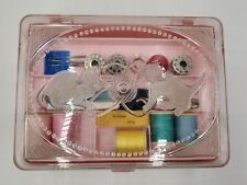 Vintage 1950's Hommer's Kitten Sewing Kit Pink Plastic Clear Lid w/Sewing Stuff picture