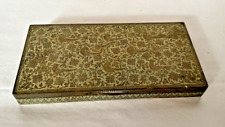 Antique Engraved Decorated Brass Wood Lined Cigarette Keepsake Box Bird Design picture