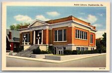 Hopkinsville Kentucky~Public Library Bldg Street View~Vintage Linen Postcard picture