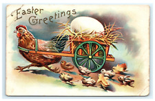 c1909 Easter Greertings CHicken Wagon Fantasy Egg Posted to NY picture