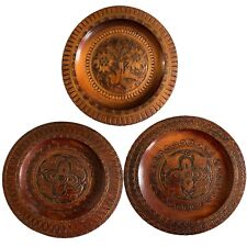 Vintage Mid Century Boho Carved Wooden Circle Plate Wall Hanging Decor MCM picture