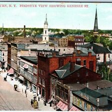 c1910s Auburn, NY Birdseye Genesee Litho Photo Postcard Downtown Street Car A71 picture