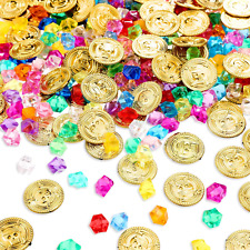 Pirate Treasure 100 Pieces Gold Coins and 100 Pieces Gem Jewelry Treasure Fake G picture