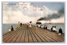 Postcard St. Joseph Michigan South Pier Fishing and Boats picture