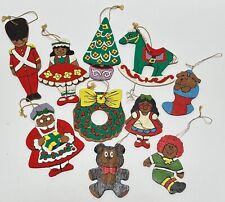 1970s Vintage Lot of 10 Hand Painted Christmas Ornaments Balsa Wood Folk Art #c picture