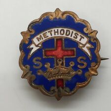 Vintage Blue and Red Enamel METHODIST S.S. SUNDAY SCHOOL Lapel Pin  picture