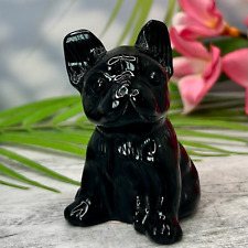Black Obsidian French Bull Dog Crystal Puppy Carving Australian Seller picture