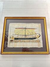 Hand Painted Egyptian Art Boat On Papyrus Signed & Customs Framed 19.5” x 23” picture