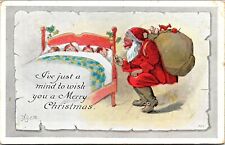 Vintage 1910's Santa Claus with Toys Watching Children Sleep Christmas Postcard picture