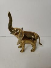 Vintage Solid Brass Elephant Figurine Sculpture Lucky Trunk Up India 6.75 inch picture