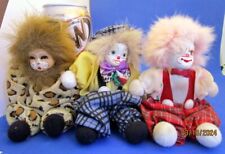 3 Vintage Collectible Porcelain & Soft Body Clown Doll Lot ABSOLUTELY ADORABLE picture