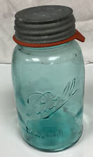 Vintage Ball Mason Quart Jar w/ Slope Shoulders & Glass Lined Zinc Lid picture