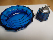Vintage Viking Blue Atomic Art Deco Glass Ashtray with Table Top Lighter picture
