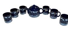WAECHTERSBACH Vintage Winter Dreams Starry Night Moon Snow Teapot & 6 Mugs picture