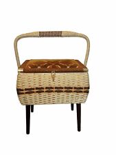 Vintage Large Sewing Basket by SINGER~  Floral Lid ~ Satin Lining picture